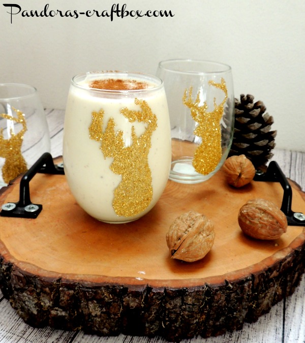 deer glass, deer stencil glass, mod podge deer glass, gold glass glitter